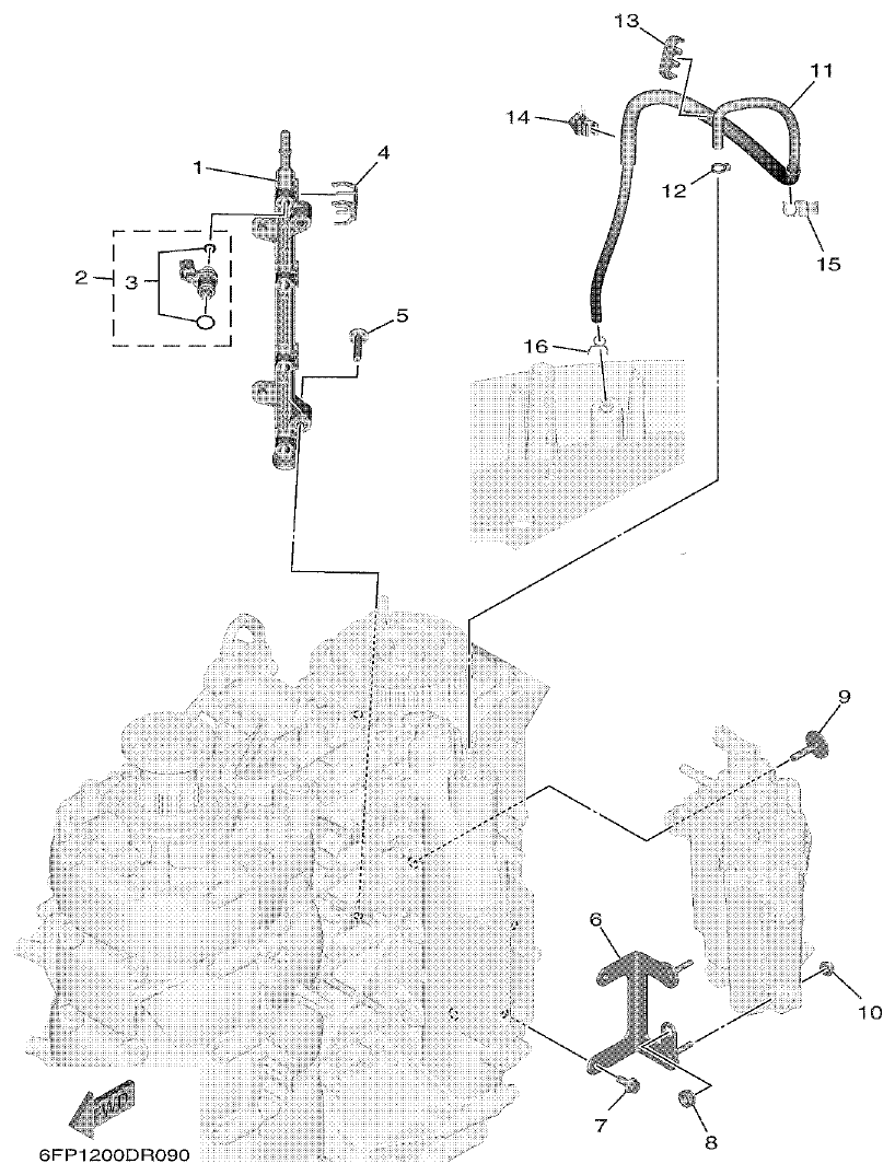 Yamaha F80DET, F100FET INTAKE 3 parts diagram